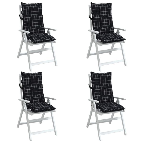 vidaXL Coussins de chaise &agrave; dossier haut lot de 4 motif carreaux noir