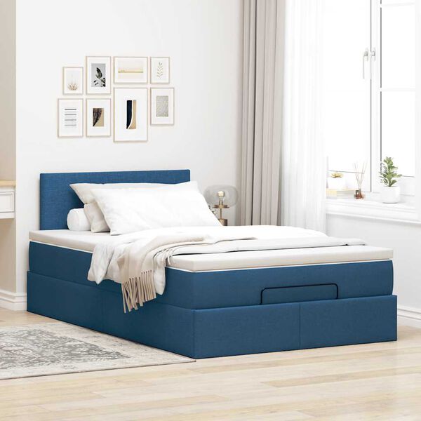 vidaXL Lit ottoman avec matelas et LED bleu 120x190 cm tissu