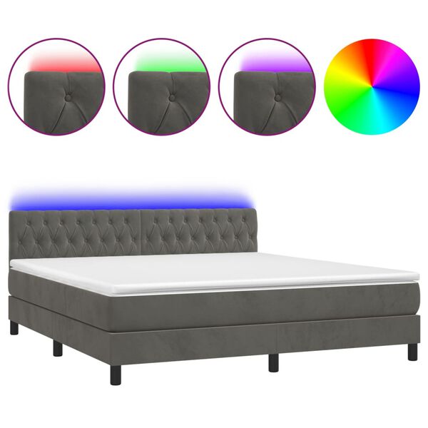 vidaXL Sommier &agrave; lattes de lit avec matelas LED Gris fonc&eacute; 180x200 cm