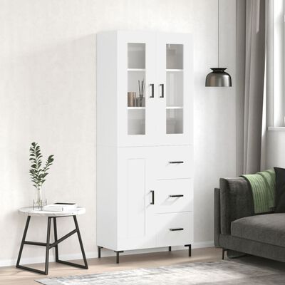 vidaXL Buffet haut Blanc brillant 69,5x34x180 cm Bois d'ingénierie