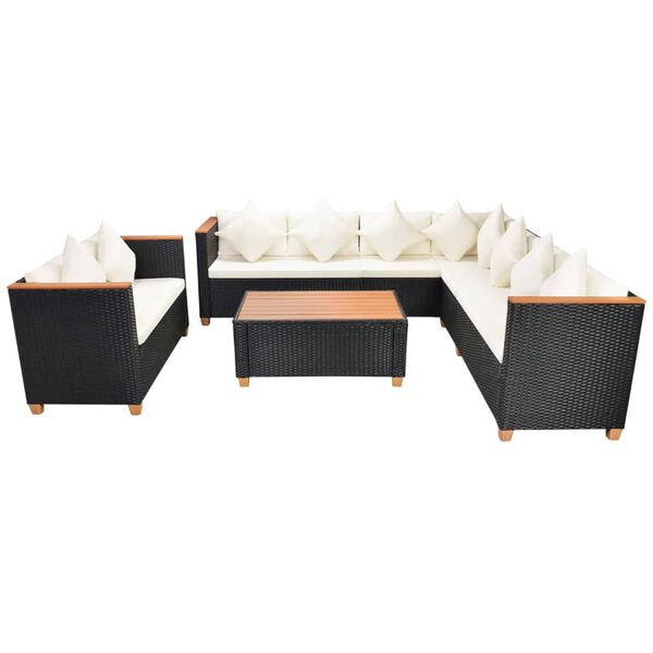 vidaXL Salon de jardin 6 pcs avec coussins R&eacute;sine tress&eacute;e Noir