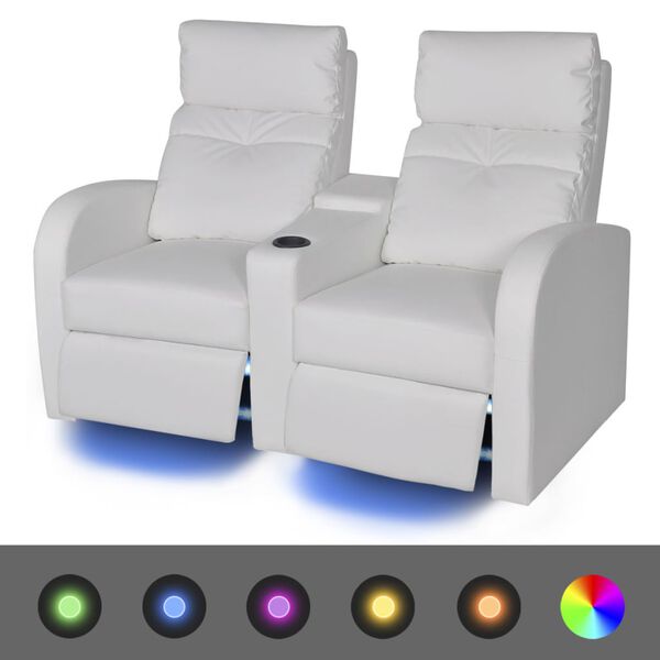 vidaXL Fauteuil inclinable &agrave; LED &agrave; 2 places Cuir artificiel Blanc