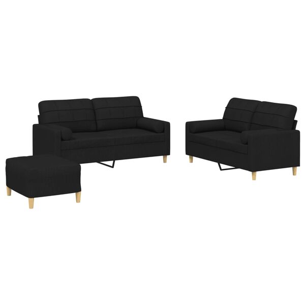 vidaXL Ensemble de canapés 3 pcs avec coussins noir tissu
