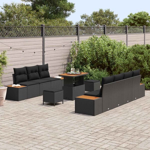 vidaXL Ensemble de canap&eacute; de jardin 10 pcs Noir Poly rotin