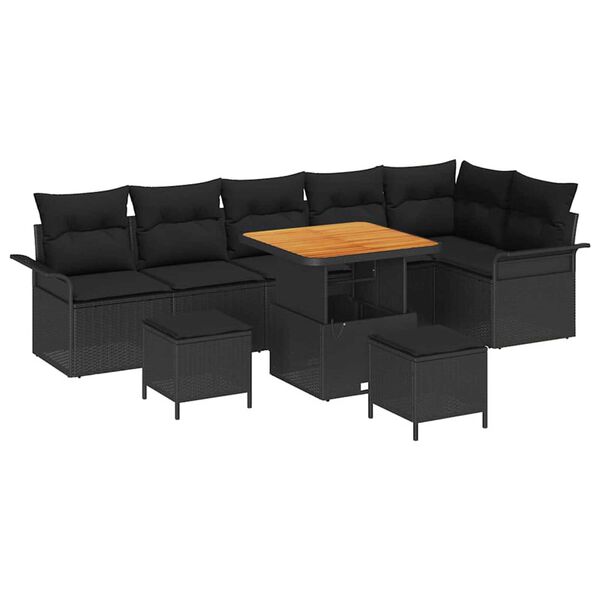 vidaXL Ensemble de canap&eacute; de jardin avec coussin 9 pcs Noir
