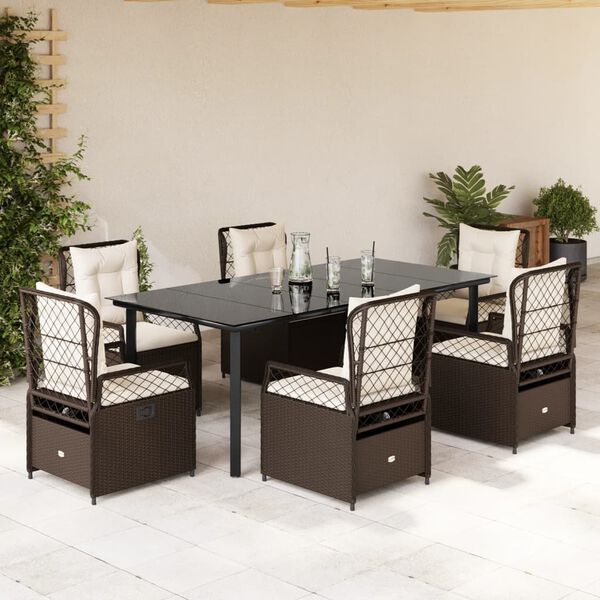 vidaXL Ensemble &agrave; manger de jardin et coussins 7 pcs marron rotin