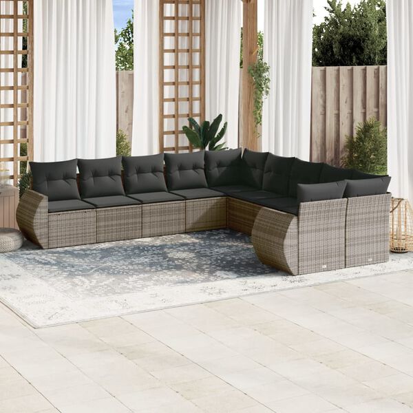 vidaXL Salon de jardin avec coussins 10 pcs gris r&eacute;sine tress&eacute;e