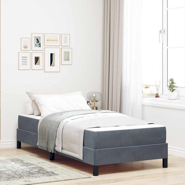 vidaXL Lit &agrave; ressorts avec matelas Gris fonc&eacute; 100 x 200 cm tissu