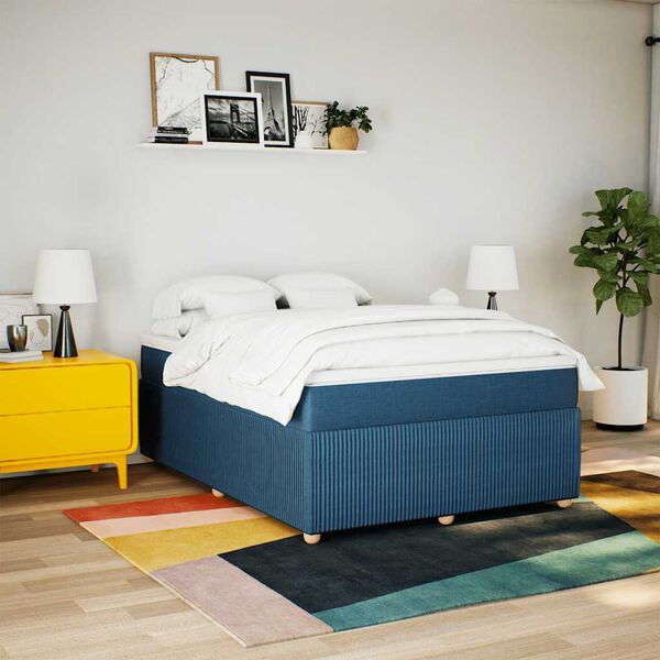 vidaXL Sommier &agrave; lattes de lit avec matelas Bleu 140x190 cm Tissu