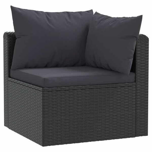 vidaXL Salon de jardin 7 pcs avec coussins R&eacute;sine tress&eacute;e Noir