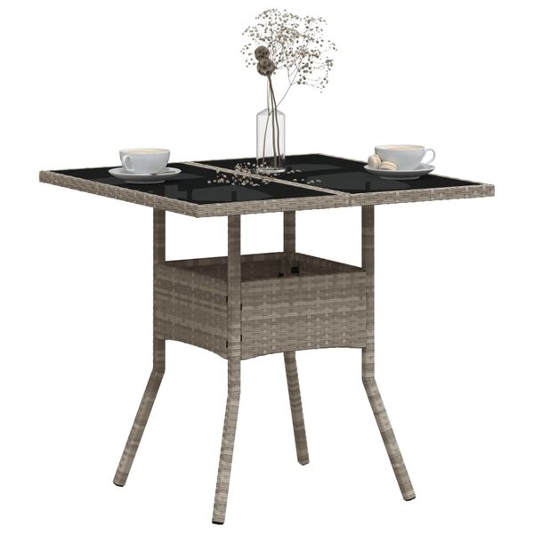 vidaXL Table de jardin avec dessus en verre gris clair résine tressée