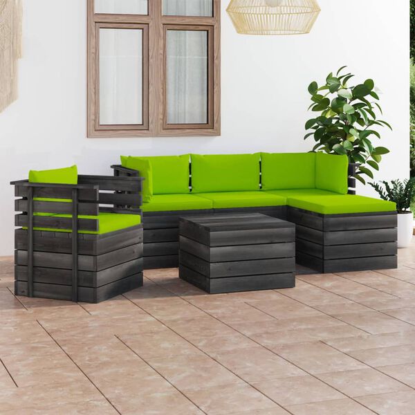 vidaXL Salon palette de jardin 6 pcs avec coussins Bois de pin massif