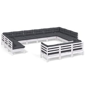 vidaXL Salon de jardin 13 pcs avec coussins blanc bois de pin
