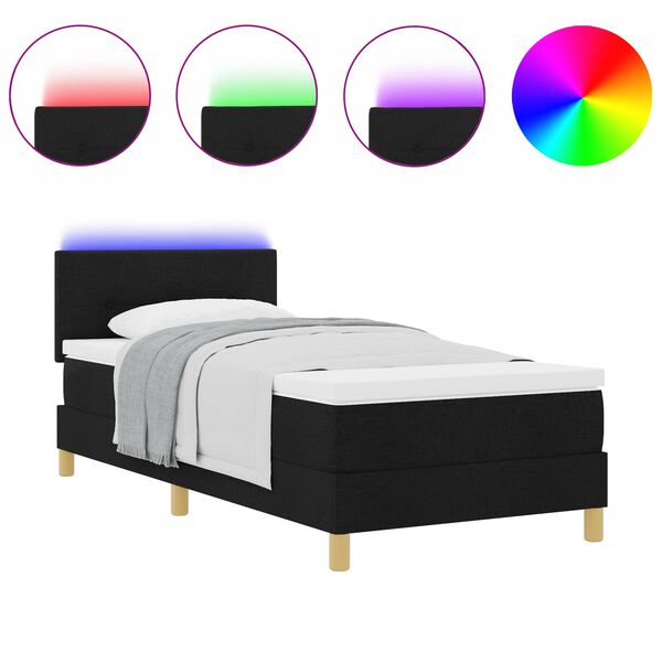 vidaXL Lit &agrave; ressort LED avec matelas Noir 80 x 200 cm tissu