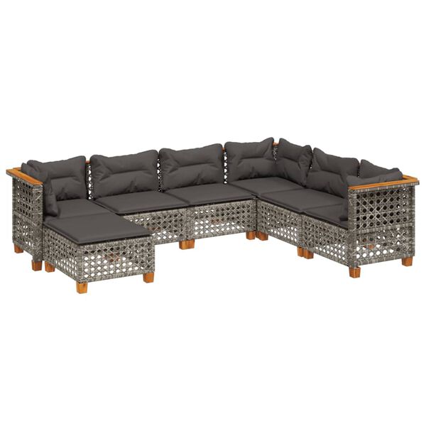 vidaXL Salon de jardin avec coussins 7 pcs gris r&eacute;sine tress&eacute;e