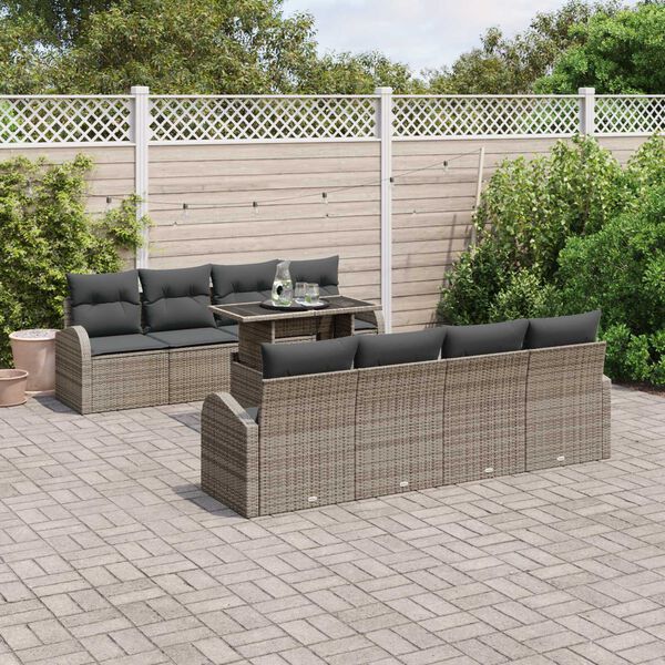 vidaXL Ensemble de canap&eacute; de jardin avec stockage 9 pcs Gris polyrotin