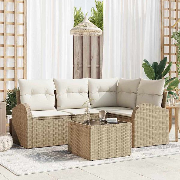 vidaXL Ensemble de canap&eacute; de jardin Beige polyrotin