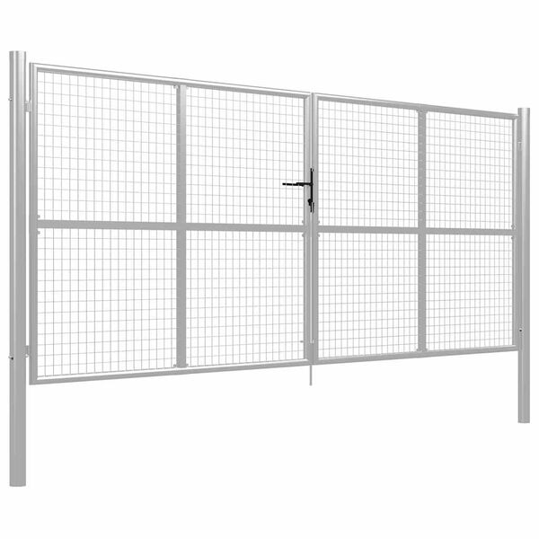 vidaXL Portail de jardin en acier galvanis&eacute; 400 x 150 cm argent&eacute;