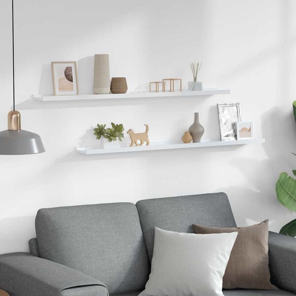 vidaXL &Eacute;tag&egrave;res murales 2 pcs Blanc brillant 100x9x3 cm