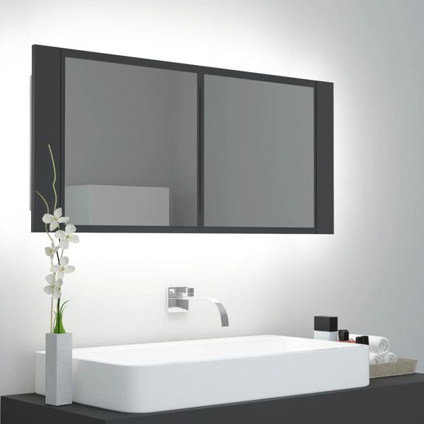 vidaXL Armoire de salle de bain &agrave; miroir LED Gris 100x12x45 Acrylique