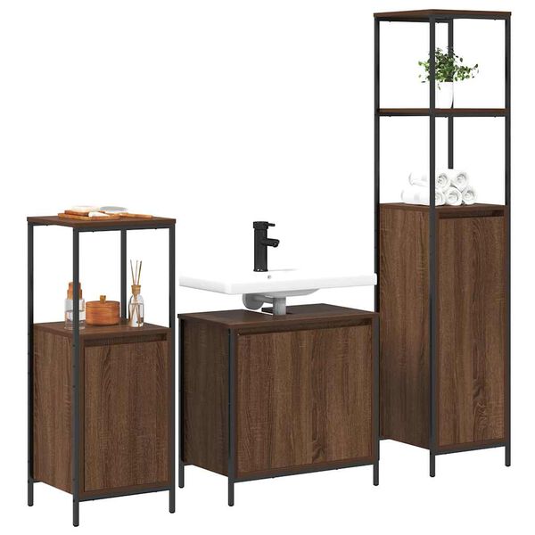 vidaXL Ensemble de mobilier de salle de bain 3 pcs Ch&ecirc;ne brun et noir