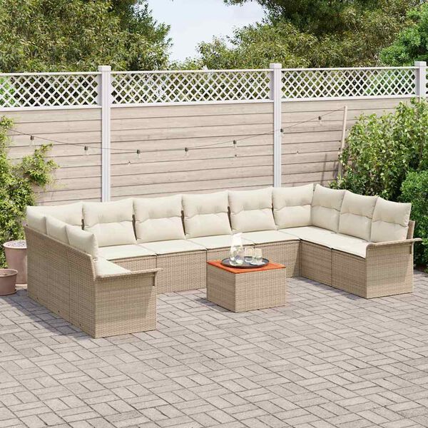 vidaXL Ensemble de canap&eacute; de jardin 11 pcs Beige polyrotin