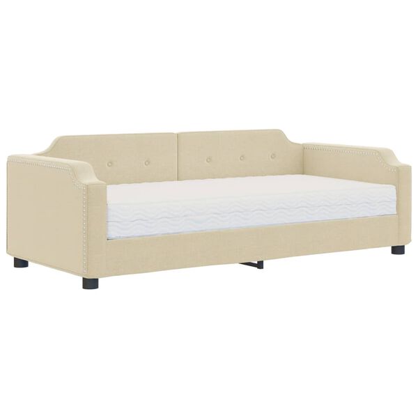 vidaXL Lit de jour avec matelas cr&egrave;me 100x200 cm tissu