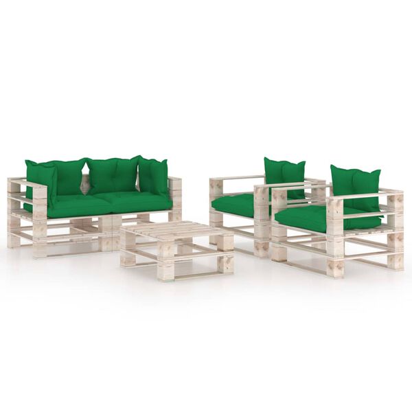 vidaXL Salon palette de jardin 5 pcs avec coussins bois de pin