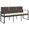 vidaXL Banc de jardin &agrave; 3 places avec coussins marron PP rotin