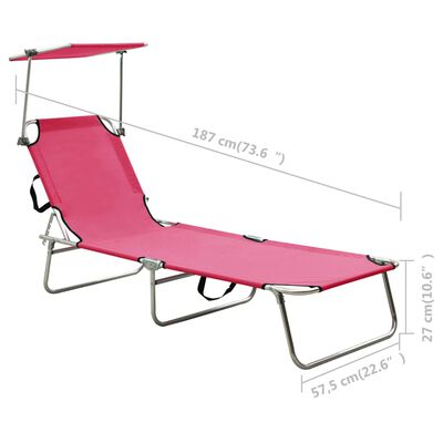 vidaXL Chaise longue pliable avec auvent rose aluminium