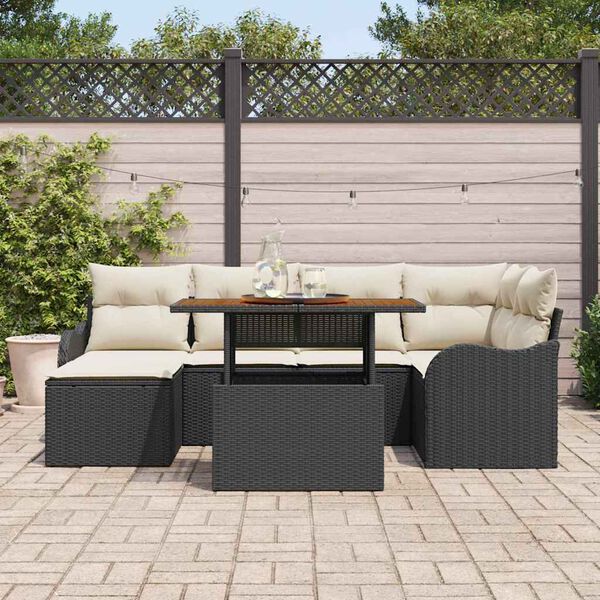 vidaXL Ensemble de canap&eacute; de jardin avec coussin 7 pcs Noir et cr&egrave;me