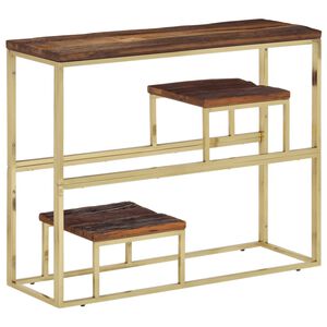 vidaXL Table console doré acier inoxydable et bois de mélèze massif