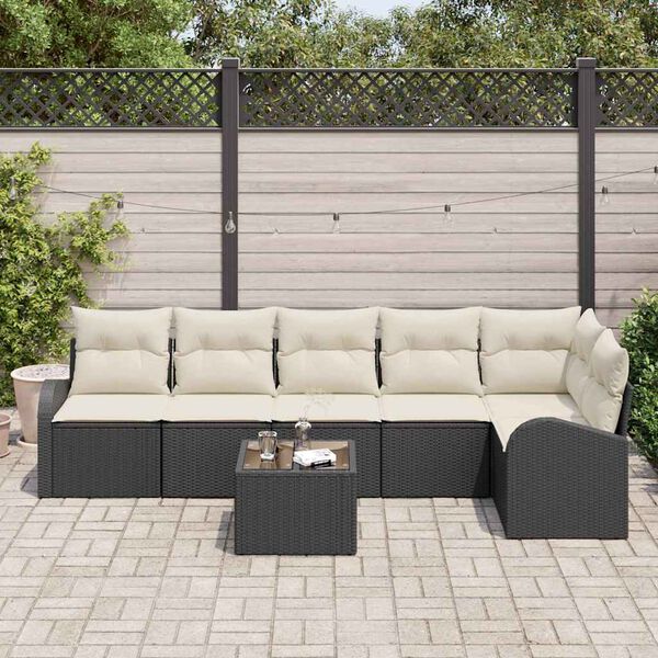 vidaXL Ensemble de canap&eacute; de jardin avec coussin 7 pcs Noir Poly rotin