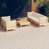 vidaXL Salon de jardin 6 pcs avec coussins cr&egrave;me bois de pin