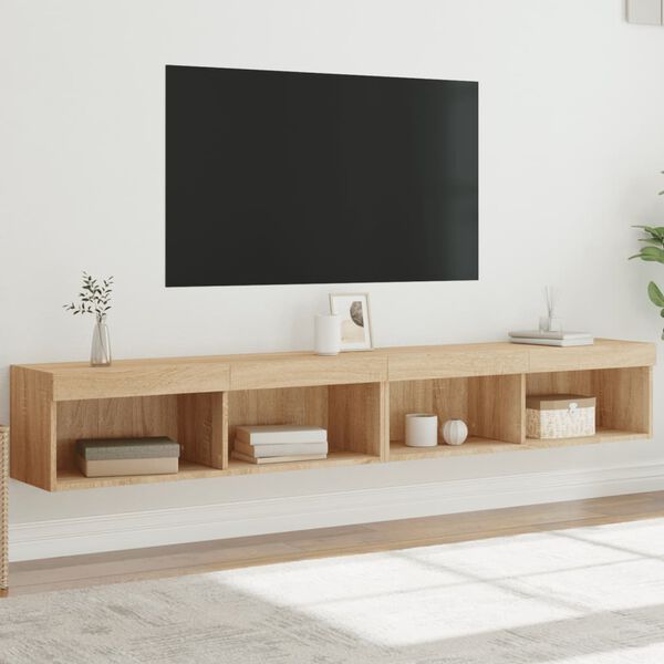 vidaXL Meubles TV avec lumi&egrave;res LED 2 pcs ch&ecirc;ne sonoma 100x30x30 cm