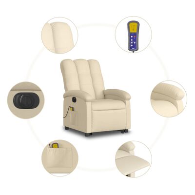 vidaXL Fauteuil inclinable de massage électrique Crème Tissu