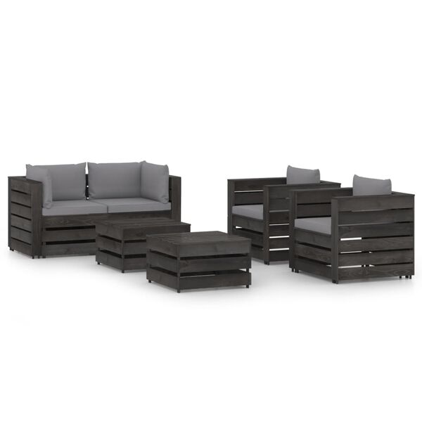 vidaXL Salon de jardin 6 pcs avec coussins Bois impr&eacute;gn&eacute; de gris