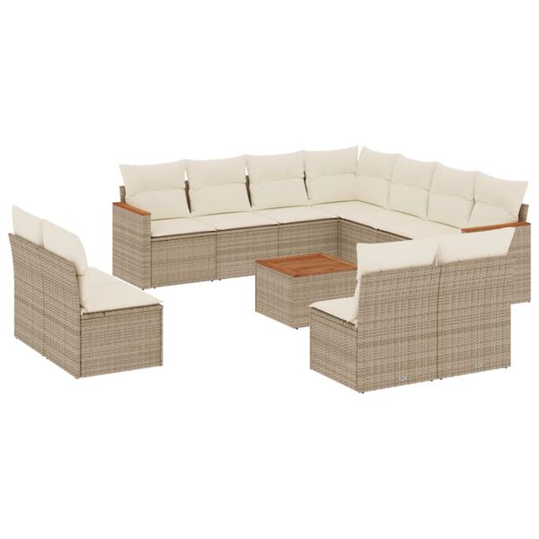 vidaXL Salon de jardin avec coussins 12 pcs beige r&eacute;sine tress&eacute;e