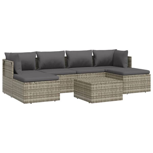 vidaXL Salon de jardin 7 pcs avec coussins Gris Résine tressée