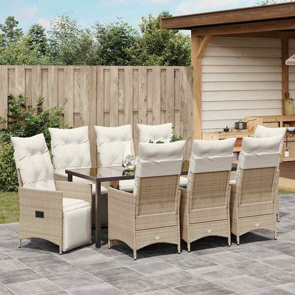 vidaXL Ensemble de salle à manger pour jardin 9 pcs Beige polyrotin