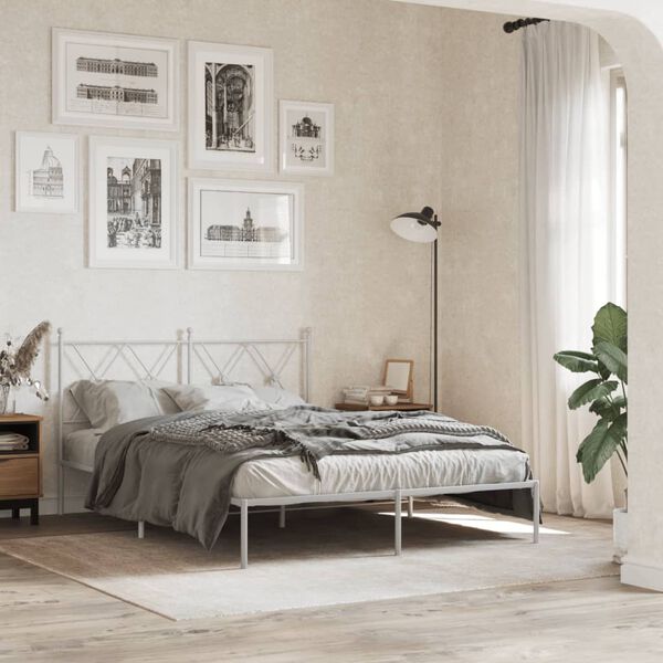 vidaXL Cadre de lit m&eacute;tal sans matelas et t&ecirc;te de lit blanc 140x190 cm