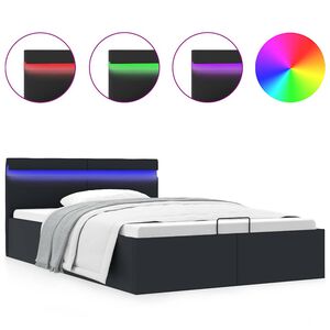 vidaXL Cadre de lit &agrave; rangement hydraulique sans matelas avec LED noir