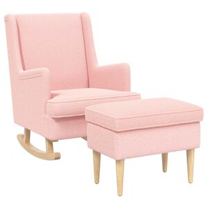 vidaXL Fauteuil avec pouf 2 pc Rose Boucl&eacute;