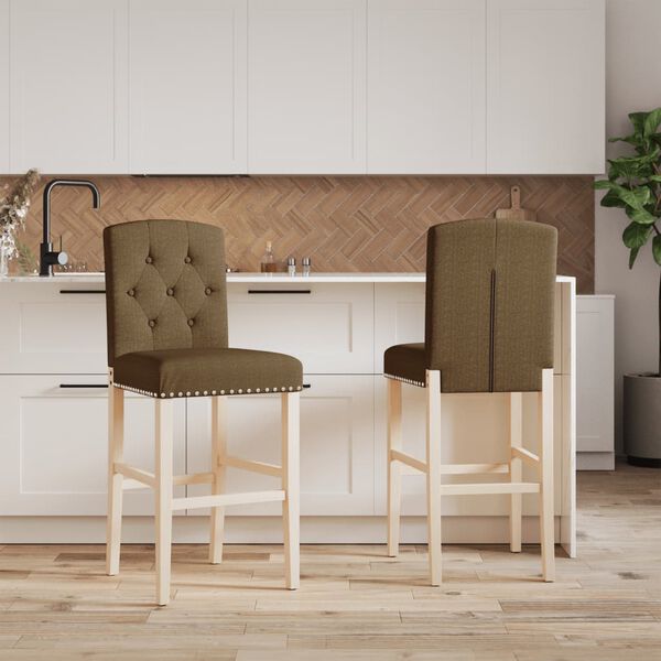vidaXL Chaises de bar lot de 2 bois massif d'h&eacute;v&eacute;a et tissu