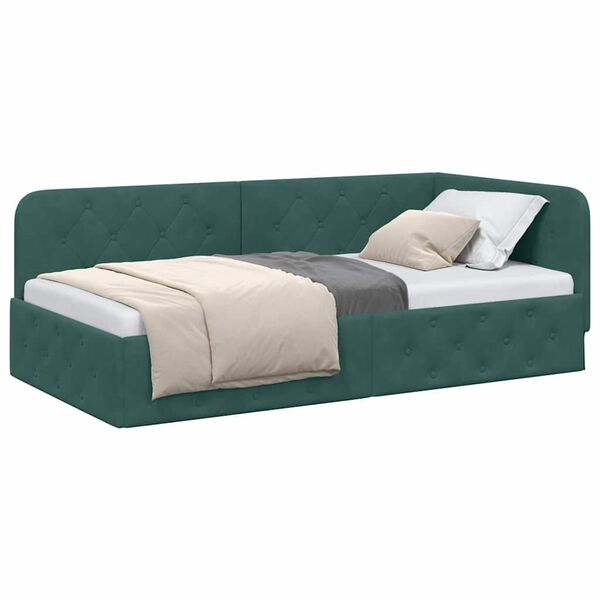vidaXL Cadre de lit d'angle Vert fonc&eacute; 90 x 200 cm Velours
