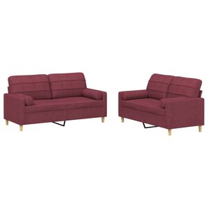 vidaXL Ensemble de canap&eacute;s 2 pcs avec coussins rouge bordeaux tissu
