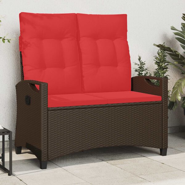 vidaXL Banc de jardin avec oreiller Marron et rouge 105 x 60 x 112 cm