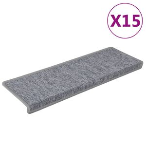 vidaXL Tapis d'escalier 15 pi&egrave;ces 65 x 21 x 4 cm Gris clair Bord rectangulaire