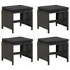 vidaXL Tabourets de jardin lot de 4 avec coussins R&eacute;sine tress&eacute;e Noir