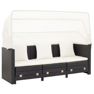 vidaXL Canapé-lit extensible 3 places avec toit Résine tressée Noir